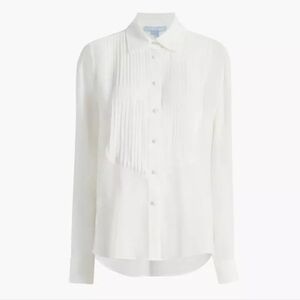 Hill House White Pleated Front Button-Up Blouse